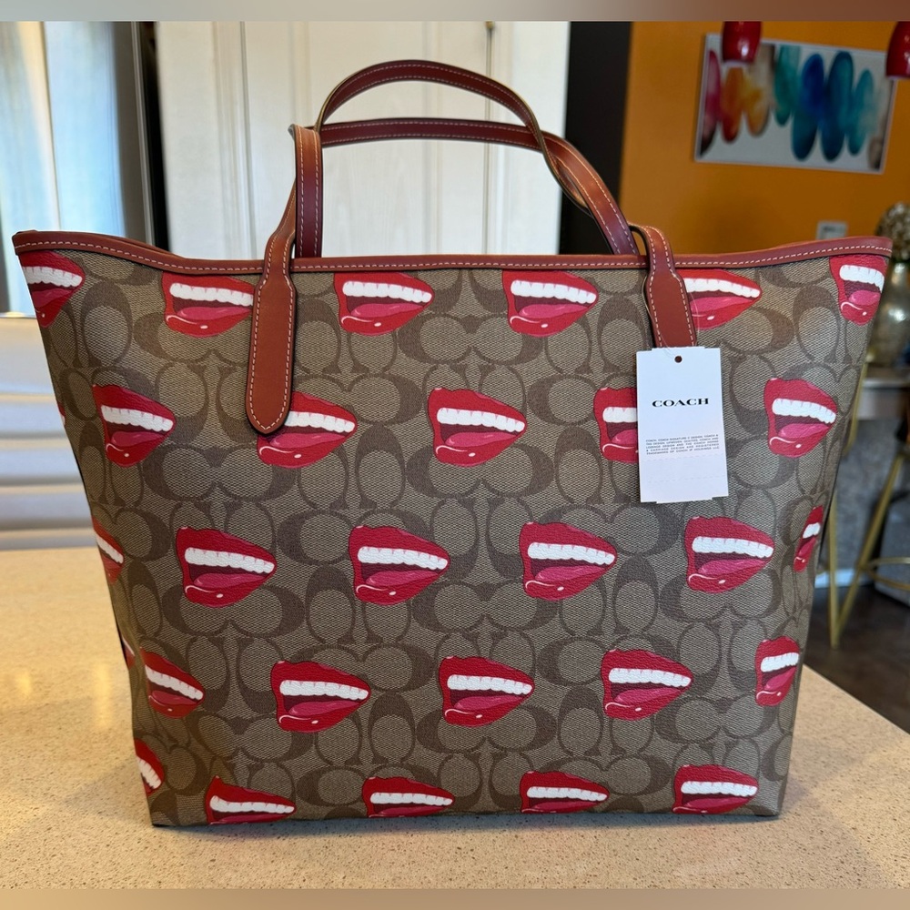 COPY - COPY - Coach X Wesselmann City Tote Signature Canvas Lips Mouth Limited …